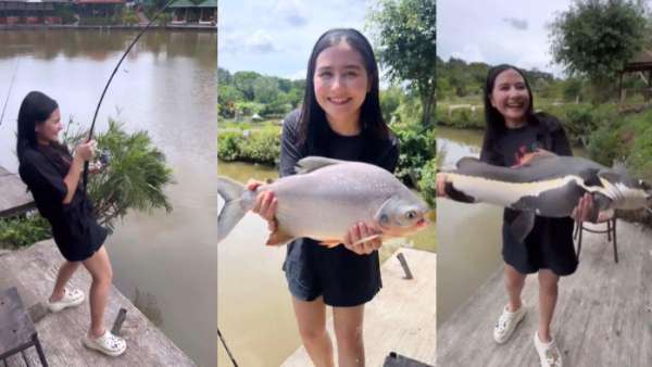 Prilly berhasil mendapat ikan, baik yang berukuran sedang hingga besar