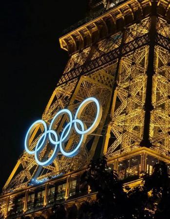 Paris: The Eiffel Tower adorned with the Olympic rings ahead of the 2024 Paris Olympics