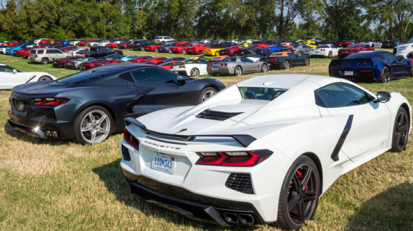 2024 Chevrolet Corvette Stingray Convertible parked in a field of Corvettes