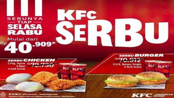 PROMO KFC - Menu Promo KFC KFC Serbu hadir dengan harga lebih hemat cuma Rp 40 ribuan spesial di hari Selasa dan Rabu.