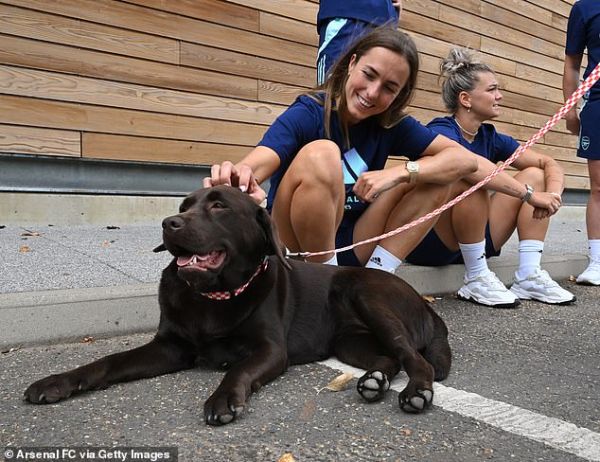 One of Havertz's early tasks at Arsenal was looking after the team's mascot Win (pictured with Lia Walti)