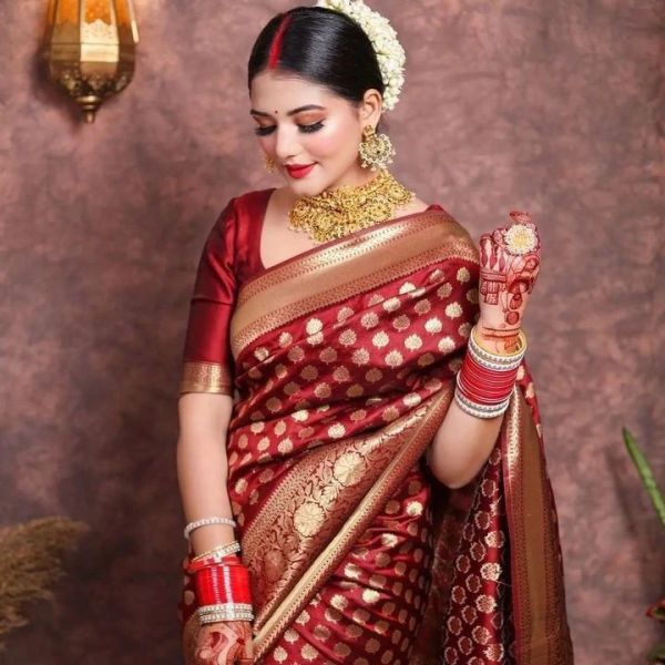 Classic red saree with gold jewellery for karwa Chauth look