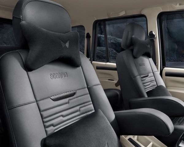 The interiors of the Scorpio Classic Bold edition have black seats but the accessories also add in a comfort kit with cushions and neck pillows.