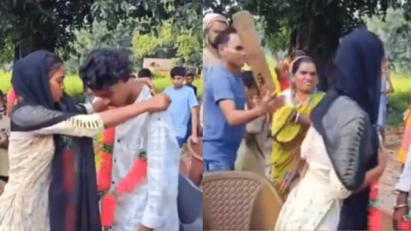 bride hit with bat wedding viral video 1729579885932