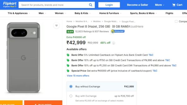 Google Pixel 8 Flipkart Offer October 2024