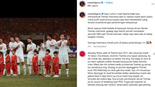 Permintaan Mees Hilgers yang harus absen dari Timnas Indonesia jelang melawan Jepang dan Arab Saudi karena cedera, Rabu (13/11).