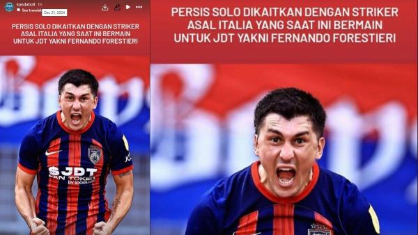 Kabar Persis Solo dikaitkan dengan striker asing milik JDT, Fernando Forestieri.