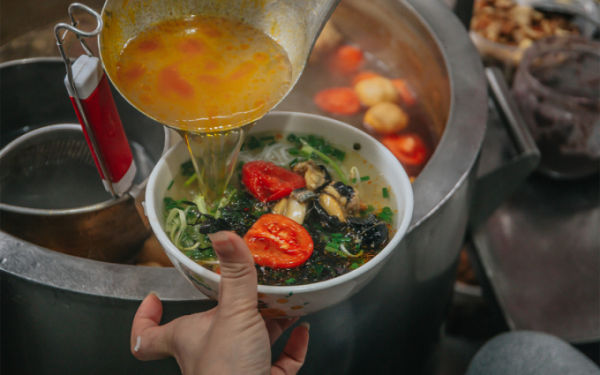 A bowl of bun rieu at a stall in Hanoi. Photo by Xuan Phuong