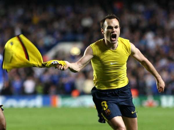 Barcelona's Andres Iniesta celebrates scoring against Chelsea in the Champions League semi-final in 2009