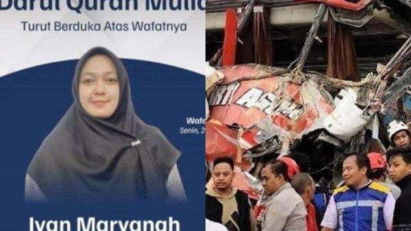 Guru SMP IT Darul Quran Mulia Gunung Putri, Kabupaten Bogor, salah satu korban yang tewas kecelakaan bus PO  Tirto Agung ternyata memboyong anak dan suami saat kecelakaan bus di Tol Malang.