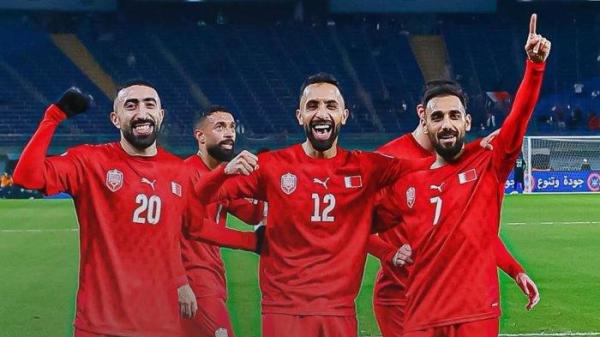 Aksi selebrasi pemain Bahrain saat melawan Irak pada babak fase grup Piala Teluk 2024.