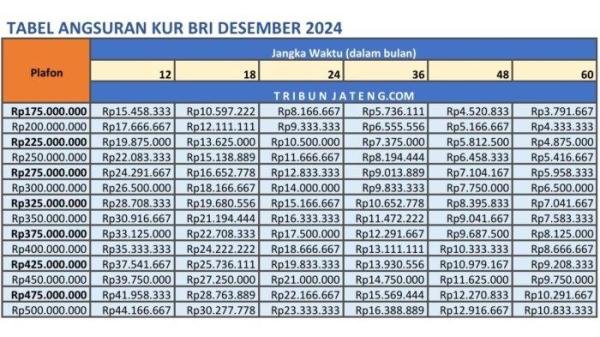 3. tabel angsuran pinjaman kur bri Desember 2024 Rp 175 Juta- 500 Juta