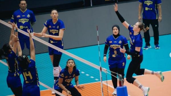 Hasil voli Proliga 2025 putri set pertama menyuguhkan kemenangan Jakarta Electric PLN atas Yogya Falcons, Jumat (3/1/2025).