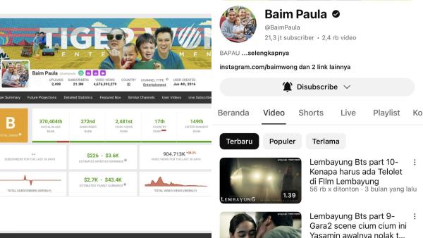 Data penghasilan YouTube Baim Paula terbaru, Jumat (3/1/2025)