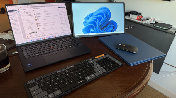 Computer, keyboard, mouse and portable monitor