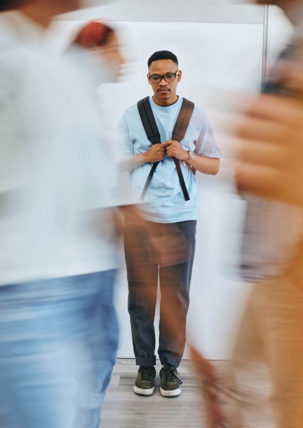 Upset student walking 