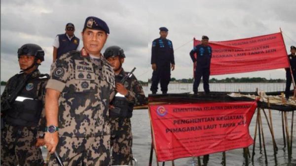 Penyegelan pagar laut tanpa izin dan misterius sepanjang 30,16 Kilometer di perairan Tangerang, Banten, dekat Proyek Strategis Nasional (PSN) Tropical Coastland di Pantai Indah Kapuk (PIK) 2, pada Kamis (9/1/2025). 