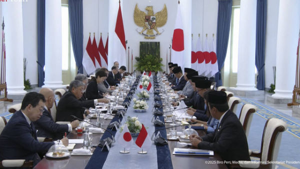 Suasana pertemuan bilateral Jepang dan Indonesia di Istana Kepresidenan Bogor, Jawa Barat, Sabtu (11/1/2025). Foto: Youtube/Sekretariat Presiden