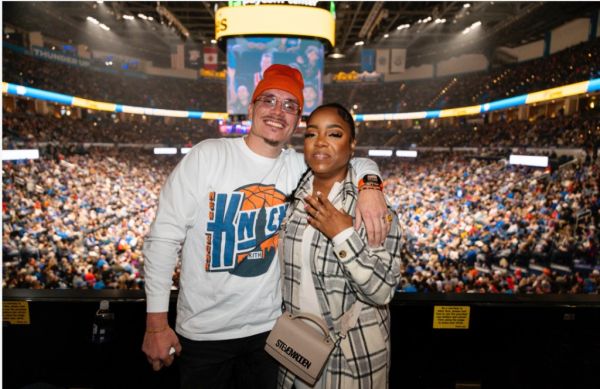 Knicks fan Joseph DeSimone popped the question to his girlfriend Erica Vann on the Kiss Cam in Oklahoma City