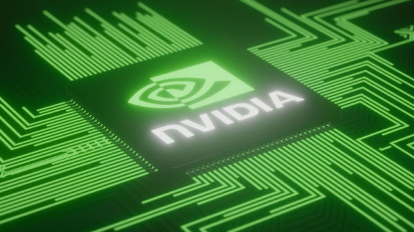 NVIDIA logo on green motherboard background