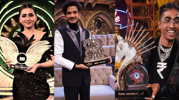 The trophy of Bigg Boss season 15 had a golden butterfly, the trophy of Bigg Boss 16 had a unicorn and the trophy of Bigg Boss 17 had an upright and inverted B. Tejasvi Prakash became the winner of Bigg Boss 15. So MC Steyn won the trophy of Bigg Boss 16 and Munawar Farooqui won the trophy of Bigg Boss 17.