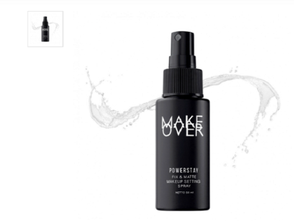 Setting spray yang tahan lama. Foto adalah Make Over Powerstay Fix & Matte Makeup Setting Spray. Sumber: makeoverforall.com.