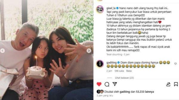 Postingan Gisel setelah memberi kado Gempi HP pertamanya di usia 10 tahun