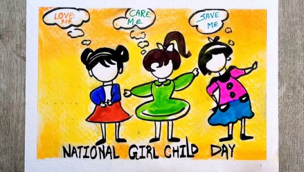 National Girl Child Day drawing with a quote