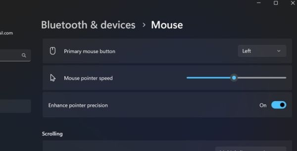 Adjusting mouse DPI in Windows 11.