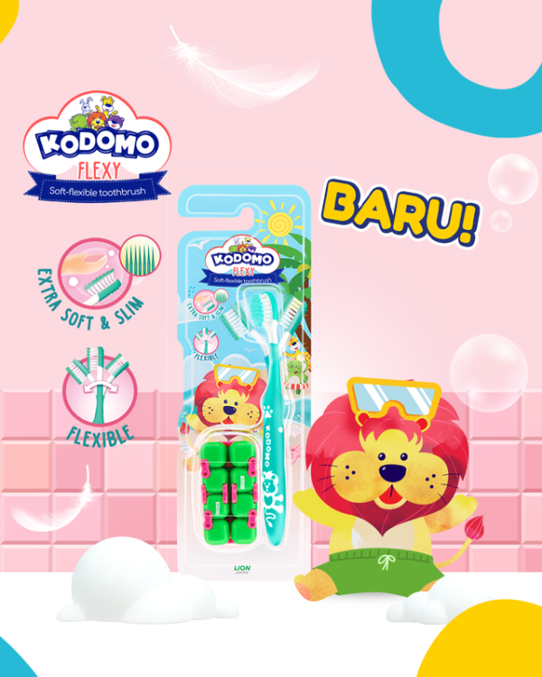 Dengan leher sikat gigi yang lentur, bulu halus, dan pembersih lidah di belakang sikat, Kodomo Toothbrush Flexy dapat menjaga kebersihan mulut anak secara menyeluruh. Foto: dok. Kodomo