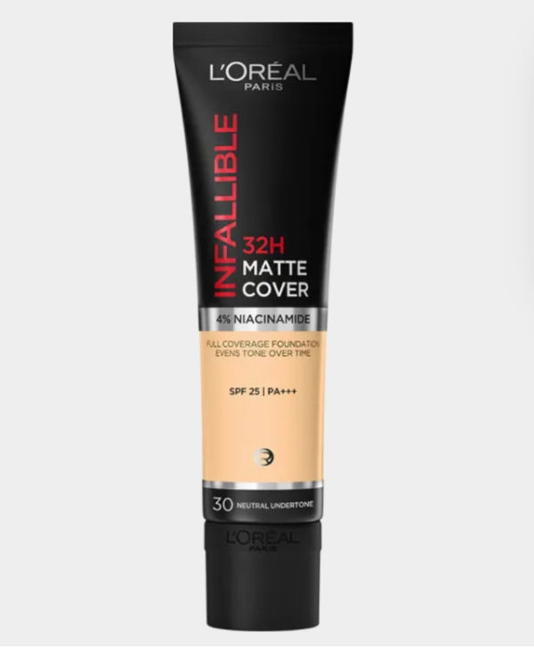 Rekomendasi foundation untuk kulit berminyak dan berjerawat. foto adalah L’ORÉAL Infallible 32H Matte Cover Foundation. sumber: loreal-paris.co.id