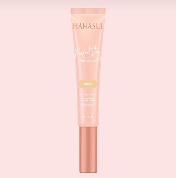 Rekomendasi foundation untuk kulit berminyak dan berjerawat. Foto adalah Hanasui Perfect Stay Foundation. sumber: hanasui.id