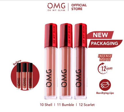 rekomendasi lip cream untuk base ombre. produk adalah Oh My Glam Matte Kiss Lip Cream. Sumber: shopee.cod/OMG Beauty Official Shop