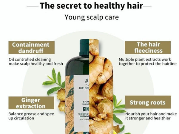 rekomendasi shampoo dermatitis seboroik. Foto adalah The Body Shop Ginger Anti Dandruff Shampoo. Sumber: Tokopedia 