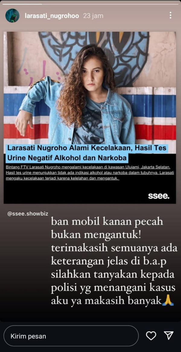 Penjelasan Larasati Nugroho soal kecelakaan yang dialaminya