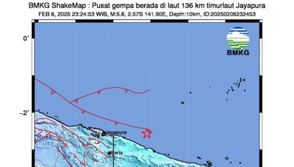 Gempa 5,6 m terasa di Jayapura, Papua, Kamis (6/2/2025). Dok. BMKG