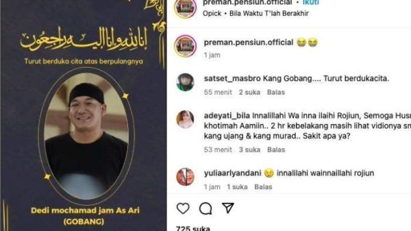 KANG GOBANG WAFAT - Tangkapan layar dari akun Instagram @preman.pensiun.official terkait berita meninggalnya Muhammad Jamasari Alias Kang Gobang, salah satu pemeran sinetron Preman Pensiun pada Jumat (7/2/2025).