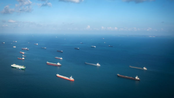 A Congested Shipping Lane In Singapore