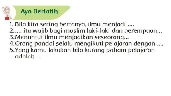 KUNCI JAWABAN SD - Gambar soal untuk kunci Jawaban PAI Kelas 2 SD Kurikulum 2013 (K-13) yang diambil pada Minggu (23/2/2025) di bagian Ayo Berlatih halaman 52 BAB 7 Berani buku Pendidikan Agama Islam dan Budi Pekerti.