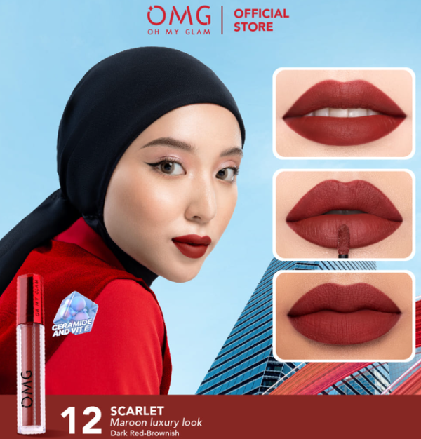 lipstik omg yang cocok untuk bibir hitam. Foto adalah Mattelast Lip Cream Scarlett. Sumber: Itsomgbeauty.com