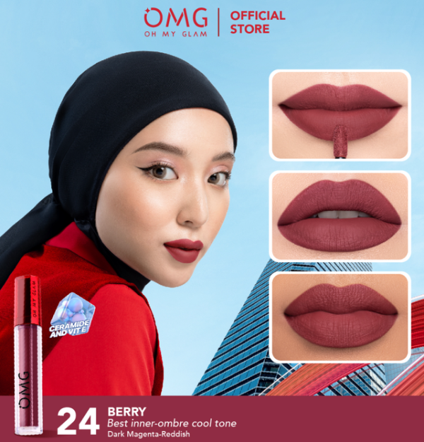 lipstik omg yang cocok untuk bibir hitam. Foto adalah Mattelast Lip Cream Berry. Sumber: Itsomgbeauty.com