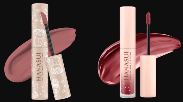 Hanasui Lip Cream 16 Glam dan Mattedorable Boba 03 Salted Caramel. Sumber foto: hanasui.id