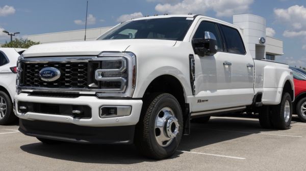 white Ford F-350 6.7 Power Stroke diesel parked in lot