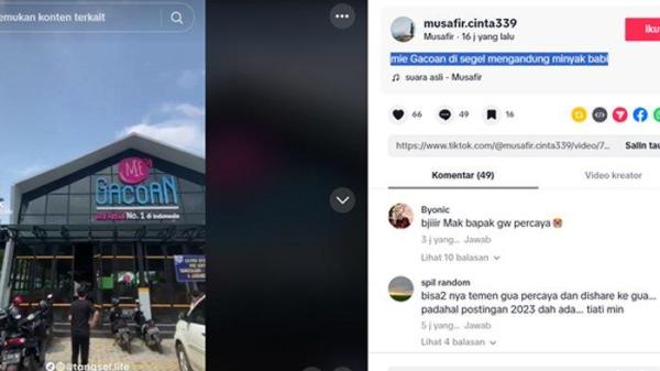 MI GACOAN DISEGEL - Postingan yang beredar di akun TikTok musafir.cinta339 menyebut Mi Gacoan disegel karena mengandung minyak babi HOAKS