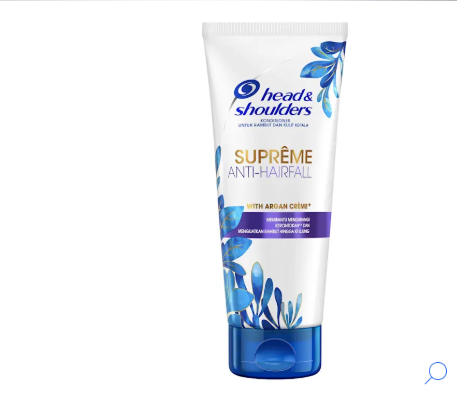 rekomendasi conditioner untuk rambut rontok dan ketombe. Produk adalahHead and Shoulders Supreme Anti Hairfall Conditioner. Sumber: headandshouders.co.id