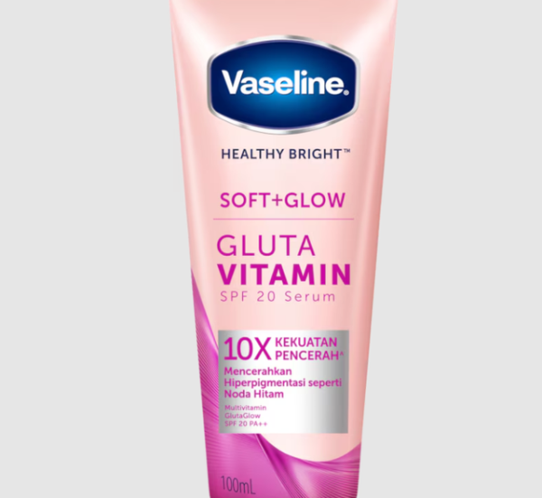 body serum yang cepat memutihkan kulit. Foto adalah Vaseline Soft Glow Gluta Vitamin SPF 20 Body Serum. Sumber: Vaselin.com