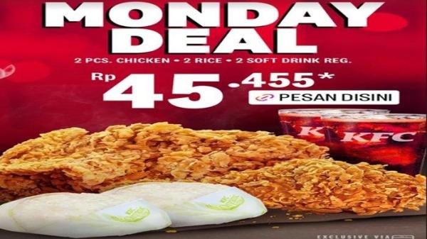 PROMO KFC - menu Promo KFC Monday Deal jadi paket makan siang berdua cuma Rp 40 ribuan saja.