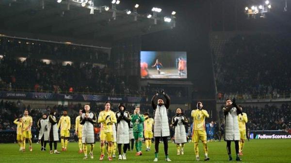 Para pemain Juventus setelah bermain imbang 0-0 melawan Club Brugge di Liga Champions, Rabu (22/1/2025).