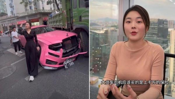 Seorang wanita di China tak minta ganti rugi meski mobilnya rusak ditabrak truk.