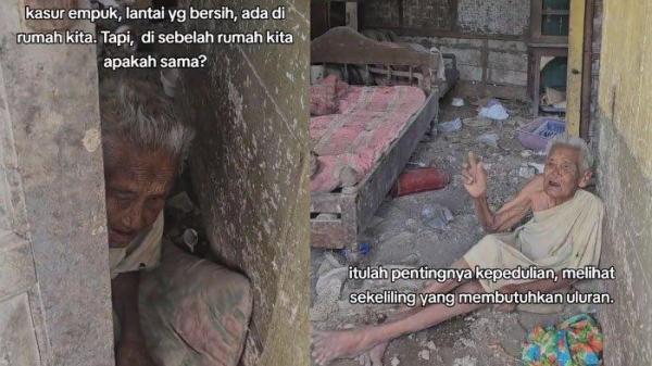 NENEK TERLANTAR - Tangkapan layar seorang nenek bernama Mbah Tasem hidup sebatang kara, disadur pada Kamis (27/2/2025). Nasib pilu Mbah Tasem hidup terlantar sebatang kara di gubuk penuh sampah viral menuai simpati warganet. Penjelasan kades soal kondisi Mbah Tasem bikin ketua yayasan panti jompo emosi.